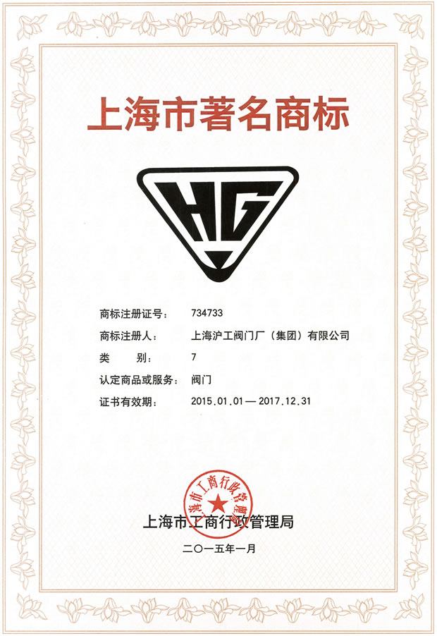 金年会 金字招牌上海市著名商标证书（2015年-2017年）